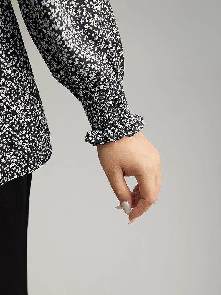 Ditsy Floral Stand Collar Shirred Frill Trim Blouse 9 Ditsy Floral Stand Collar Shirred Frill Trim Blouse - Image 7