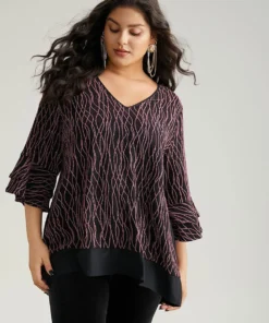 Lurex Layered Ruffle Sleeve Patchwork Blouse -Clothing Shop 82257319 hp
