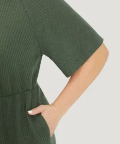 Plain Waffle Knit Pocket Button Detail Notched Jumpsuit 17 Plain Waffle Knit Pocket Button Detail Notched Jumpsuit -Clothing Shop 822704329 ml