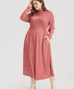 Bandana Print Mock Neck Pocket Ruffle Hem Dress