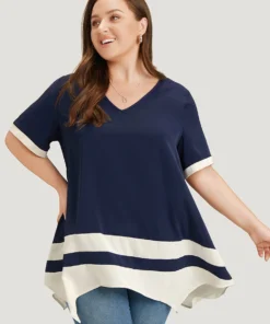 Anti-Wrinkle Two Tone Hanky Hem Blouse 26 Anti-Wrinkle Two Tone Hanky Hem Blouse -Clothing Shop 822884609 ac