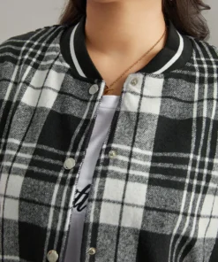 Plaid Button Through Pocket Baseball Collar Bomber Jacket 17 Plaid Button Through Pocket Baseball Collar Bomber Jacket -Clothing Shop 823482315 qw