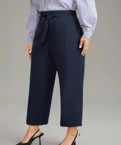 Plain Buckle Detail Bowknot Pocket Pants -Clothing Shop 823985858 sc