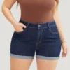Skinny Very Stretchy Dark Wash Cuffed Hem Denim Shorts -Clothing Shop 824371962 zv