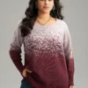 Ombre Contrast Heather Round Neck Pullover -Clothing Shop 824409542 yg