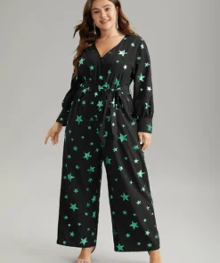 Star Glitter Belted V Neck Jumpsuit