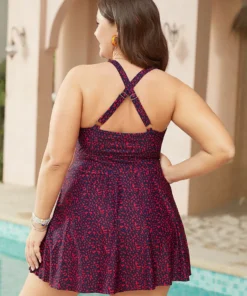 Graphic Print Gathered Flutter Hem Crossover Swim Dress -Clothing Shop 824949455 dy