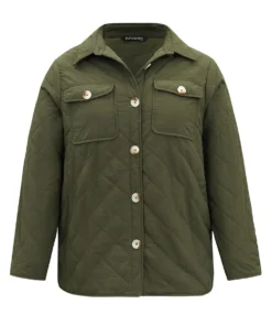 Button Through Lapel Collar Flap Pocket Jacket -Clothing Shop 825099768 bh