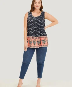 Bandana Print Round Neck Tank Top -Clothing Shop 825125871 ve