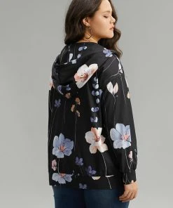 Floral Print Zipper Hooded Pocket Windbreaker -Clothing Shop 825396194 mr