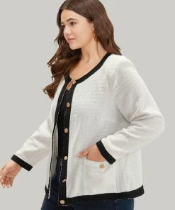 Two Tone Tweed Buckle Detail Pocket Blazer -Clothing Shop 825802443 tu