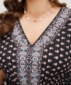 Boho Print Contrast Gathered Pocket Ruffles Dress -Clothing Shop 825875174 rh