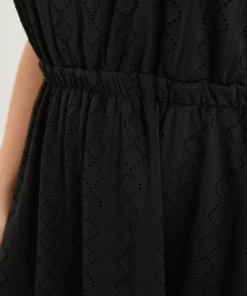 Plain Geo Eyelet Batwing Sleeve Elastic Waist Dress -Clothing Shop 826259635 xn