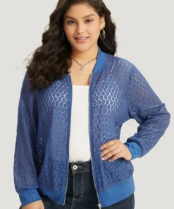 Plain Lace Patchwork Zipper Cut Out Jacket -Clothing Shop 826375751 gh 457ea003 84d8 4bdf aae5 6269c404de99