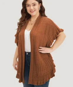 Anti-Pilling Plain Ruffles Split Hem Dolman Sleeve Cardigan -Clothing Shop 826566996 sh