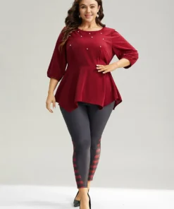 Plain Pearl Beaded Gathered Hanky Hem Blouse -Clothing Shop 826741214 gx