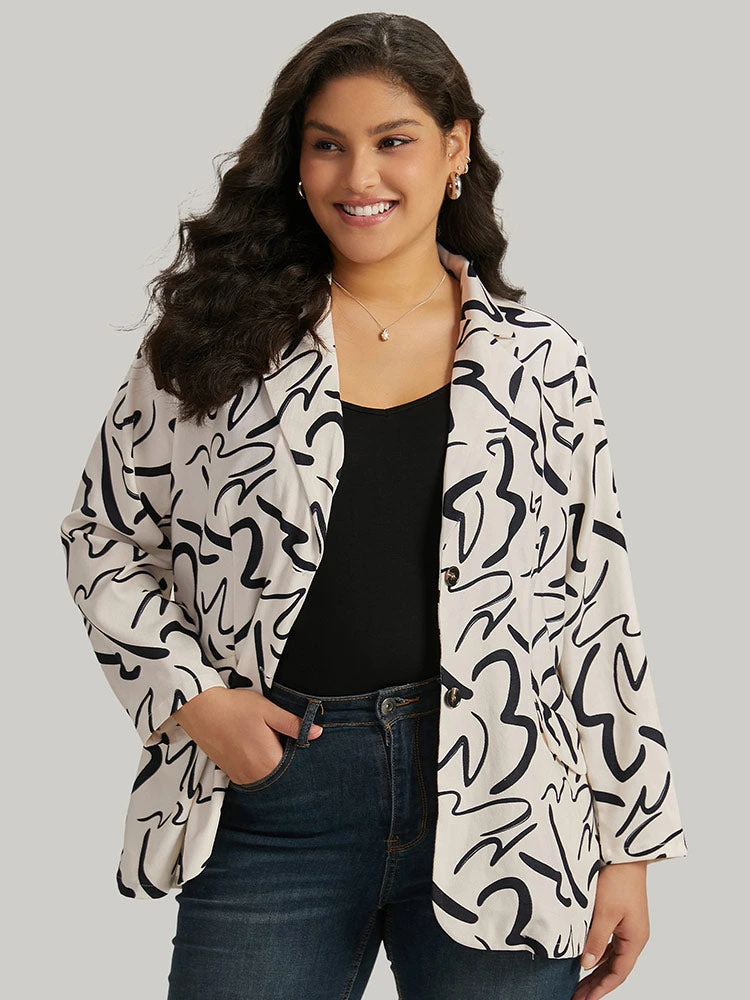 Line Print Suit Collar Pocket Button Through Blazer 3 Line Print Suit Collar Pocket Button Through Blazer