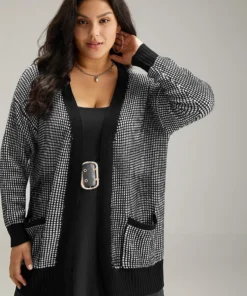 Polka Dot Patched Pocket Drop Shoulder Cardigan