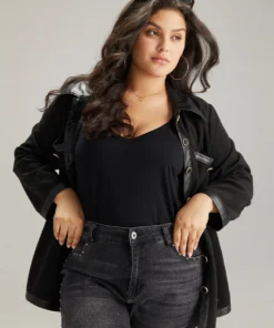 Solid Pocket PU Leather Buckle Detail Coat -Clothing Shop 827754041 ea