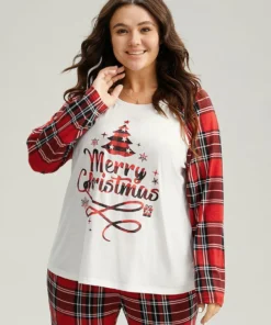 Christmas Print Raglan Sleeve Crew Neck Sleep Top -Clothing Shop 827974409 uk