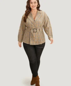 Plaid Metal Buckle Detail Pleated Coat -Clothing Shop 828263041 ds