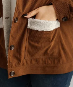 Corduroy Lapel Collar Fuzzy Patchwork Button Fly Coat -Clothing Shop 828328901 kc