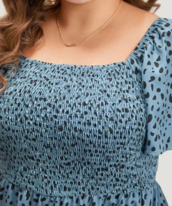 Leopard Print Square Neck Shirred Flutter Sleeve Jumpsuit 13 Leopard Print Square Neck Shirred Flutter Sleeve Jumpsuit -Clothing Shop 828540093 ob