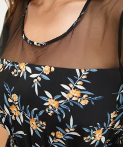 Floral Mesh Patchwork Crew Neck Pocket Belted Jumpsuit -Clothing Shop 829056752 ce