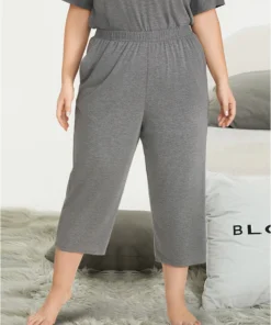 Solid Pocket Elastic Waist Sleep Pants -Clothing Shop 829072306 yr