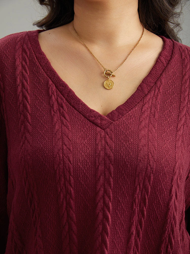 Plain Cable Knit Elastic Cuffs Sweatshirt 9 Plain Cable Knit Elastic Cuffs Sweatshirt - Image 7