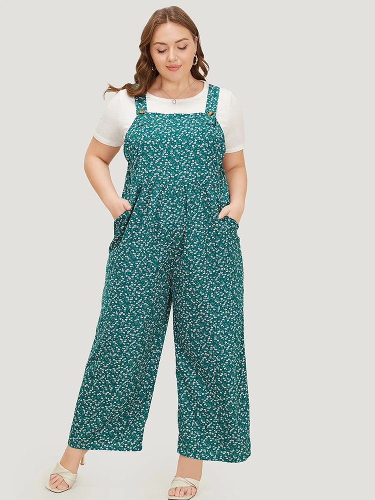 Ditsy Floral Plicated Detail Pocket Overall Jumpsuit 4 Ditsy Floral Plicated Detail Pocket Overall Jumpsuit - Image 2