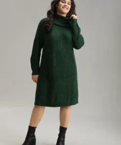 Solid Plisse Turtle Neck Knee Sweater Dress 12 Solid Plisse Turtle Neck Knee Sweater Dress -Clothing Shop 82967175 wo