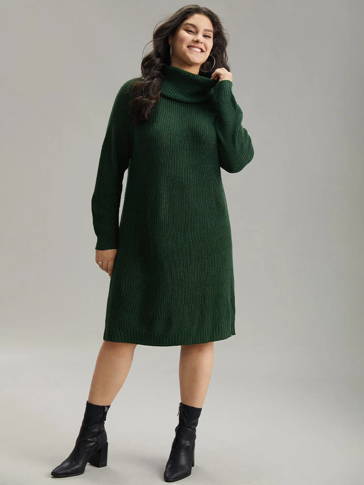 Solid Plisse Turtle Neck Knee Sweater Dress 6 Solid Plisse Turtle Neck Knee Sweater Dress - Image 4
