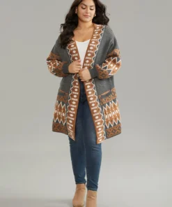 Contrast Geometric Pocket Open Front Cardigan -Clothing Shop 829853428 oq