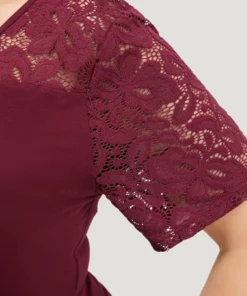 Plain Crochet Lace Mesh Surplice Neck Bodysuit -Clothing Shop 829911047 wc