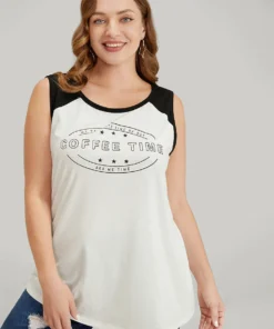 Graphic Print Two Tone Tank Top -Clothing Shop 830514420 do