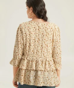 Ditsy Floral Tiered Ruffles Gathered Blouse -Clothing Shop 831132988 nt