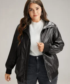 Plain Zipper Fly Rib Knit Patchwork Jacket 16 Plain Zipper Fly Rib Knit Patchwork Jacket -Clothing Shop 831243640 bp