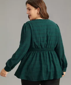 Plaid Wrap Ruched Lantern Sleeve Blouse -Clothing Shop 831289895 qx 6373e72d aaee 45f3 8f69 e0c24d607ac0