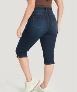 Skinny Very Stretchy Dark Wash Split Knee Denim Shorts -Clothing Shop 831349542 up