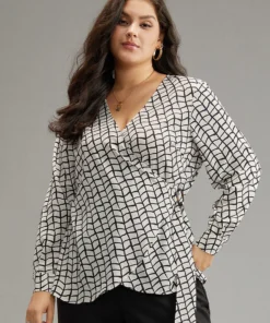 Geometric Wrap Buckle Detail Blouse