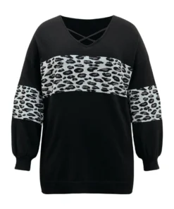Anti-Pilling Leopard Patchwork Crisscross Neck Pullover -Clothing Shop 83169027 tr 847ebf5b 9e06 4ee2 ad5d f45062fc4625
