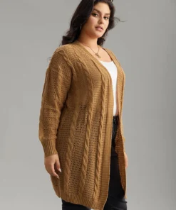 Plain Cable Knit Elastic Cuffs Cardigan -Clothing Shop 831734386 qq