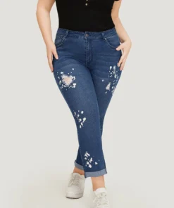Paint Splatter Roll Distressed Medium Wash Jeans 16 Paint Splatter Roll Distressed Medium Wash Jeans -Clothing Shop 832053868 eb