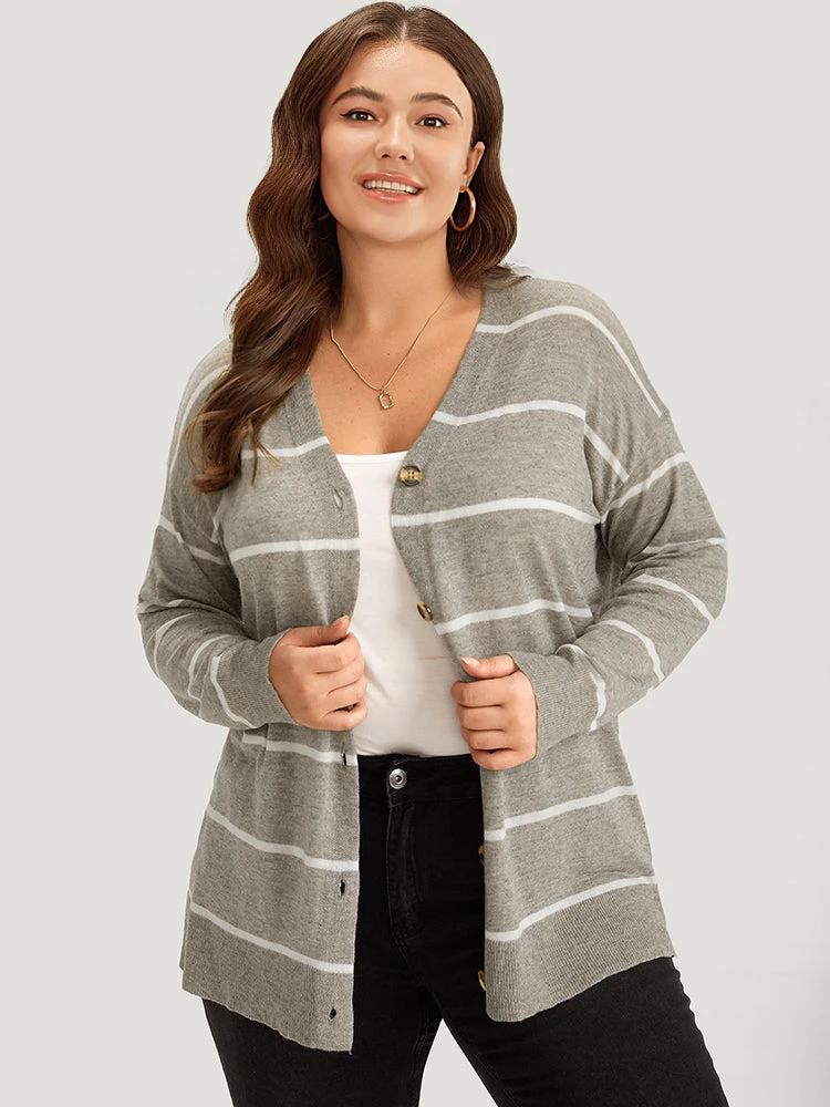 Supersoft Essentials Striped Button Through Elastic Cuffs Cardigan 8 Supersoft Essentials Striped Button Through Elastic Cuffs Cardigan - Image 6