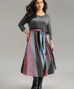 Striped Contrast Patchwork Belted Dress -Clothing Shop 833002252 zd f994a73f 6563 4d7b bf07 4a8e494c0e38