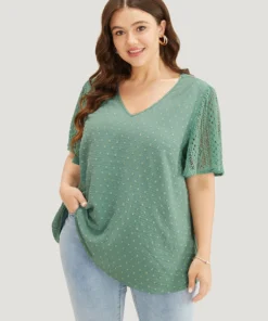 Polka Dot Lace Sleeve Blouse -Clothing Shop 833059567 bl