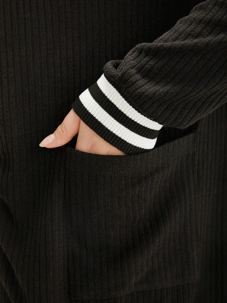 Halloween Patchwork Striped Pocket Button Up Rib Knit Coat 11 Halloween Patchwork Striped Pocket Button Up Rib Knit Coat - Image 9