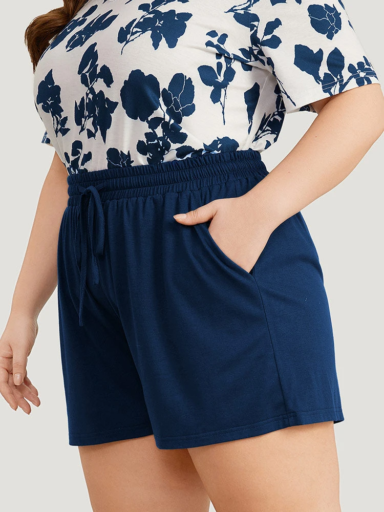 Solid Elastic Waist Pocket Drawstring Sleep Shorts 5 Solid Elastic Waist Pocket Drawstring Sleep Shorts - Image 3