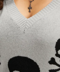 Supersoft Essentials Halloween Skull Print V Neck Pullover -Clothing Shop 8336477 uo 7b0e54eb a723 4674 aa9f 2754faaf56c3